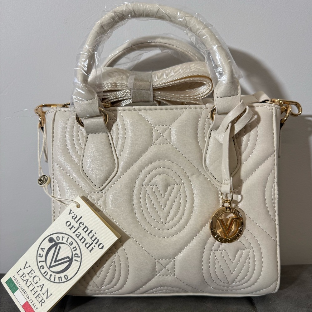 Valentino Orlandi Cream and Gold Quilted Satchel